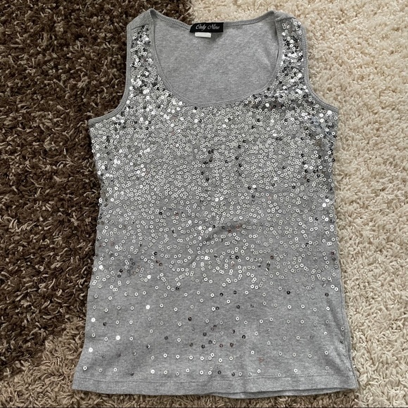 Gray Tank Top with Silver Sequins - Picture 1 of 6